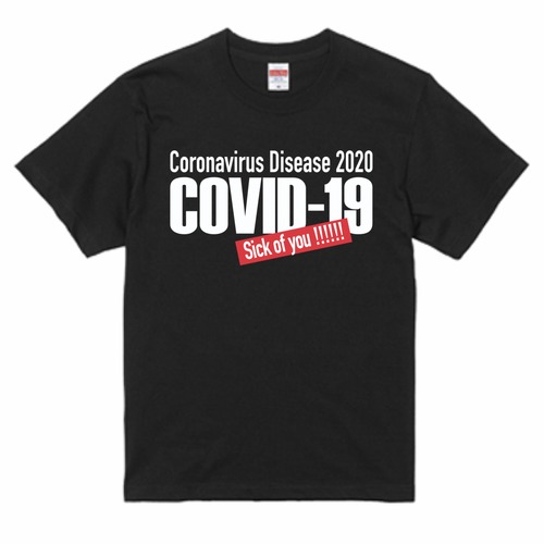 COVID19大嫌いTシャツ-2：黒-赤