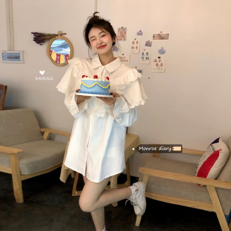 ホワイトシャツ ドレス オータムショートスカート ロング 大人ガーリー スウィート キュート カジュアル 秋物 モンロー46995013700