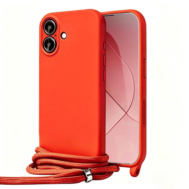 Handodo スマホケース iphone 17用 ケース スマホ シリコン カバー 耐衝撃ケース ストラップ付きケース スマホショルダーケース 携帯ケース フルカバー 調節可能なショルダー 紐付き 首かけ 斜めがけ 薄型 カメラ保護 おしゃれ 軽量 シンプル 頑丈 オレンジ