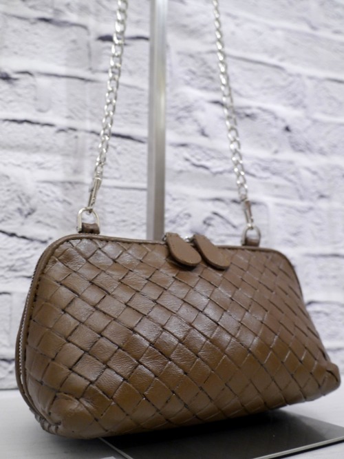◆ BOTTEGA VENETA ボッテガヴェネタ イントレチャート クロスボディ レザー ショルダー ミニ バッグ ポーチ ポシェット 茶 ◆ 希少モデル