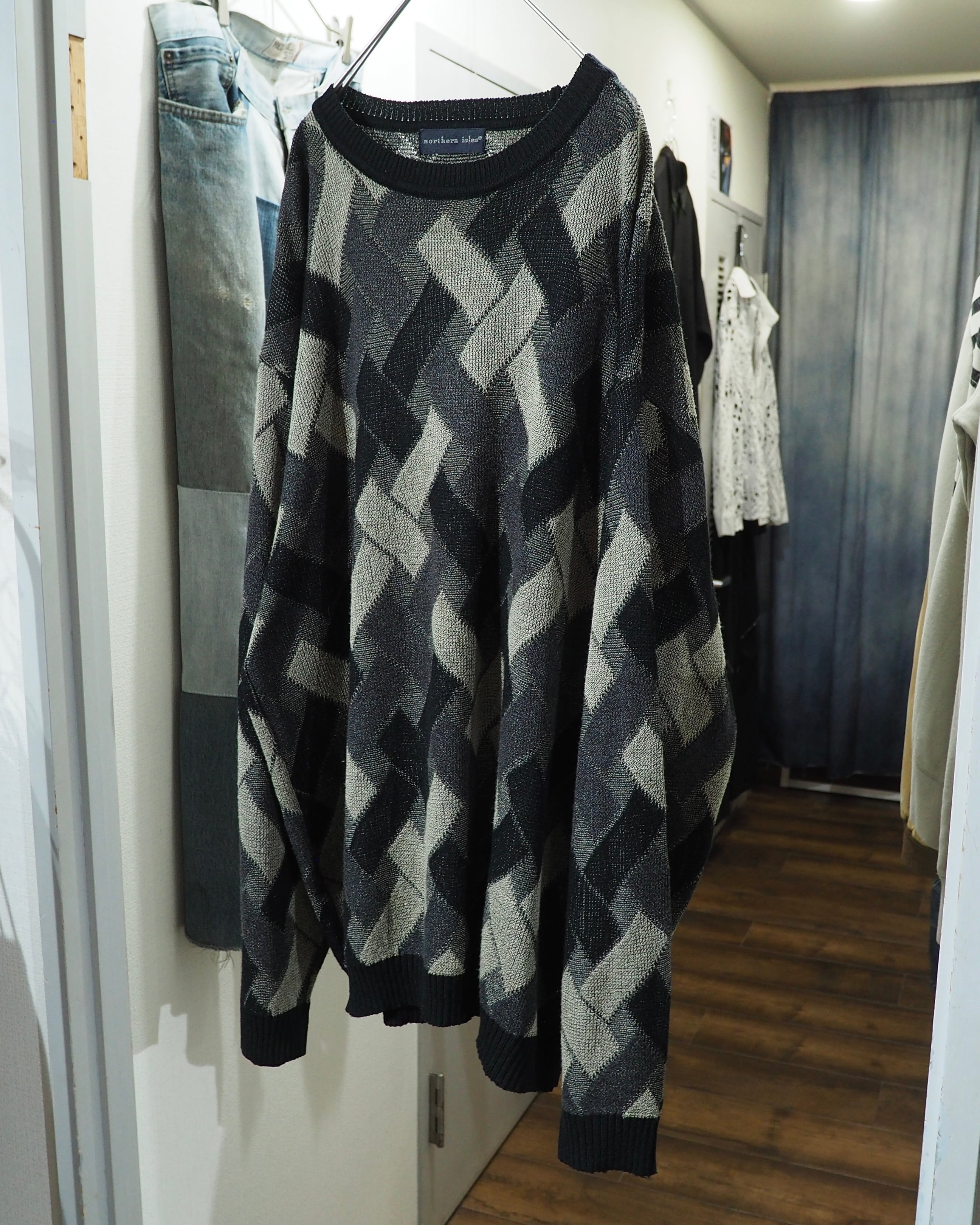 1990s " northern isles " Monotone Intrecciato Pattern Vintage Loose Knit