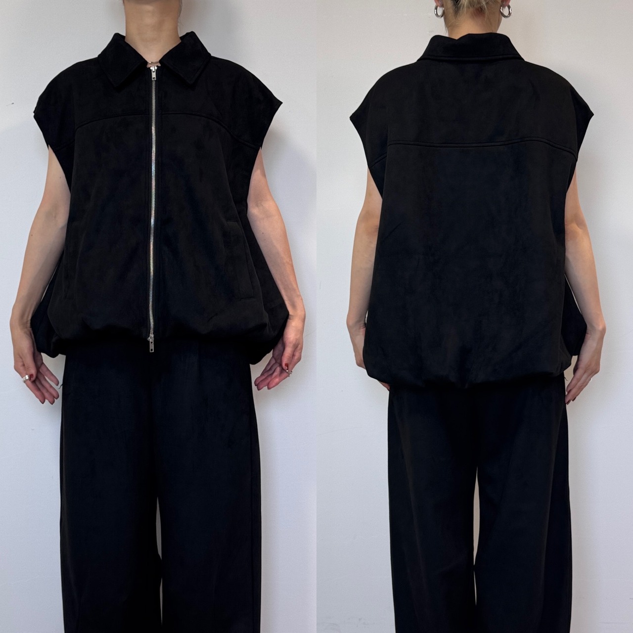 Wジップスウェードvest/ブラック