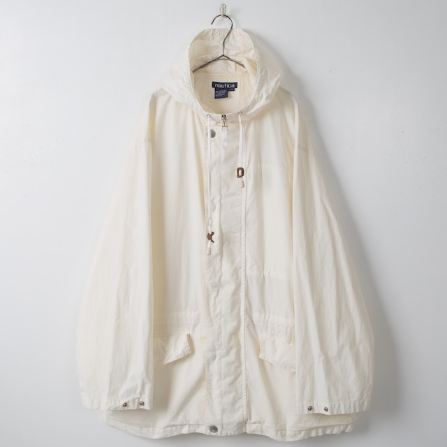 1990s vintage "NAUTICA" fly-front flap pocket cotton × nylon hoodie jacket