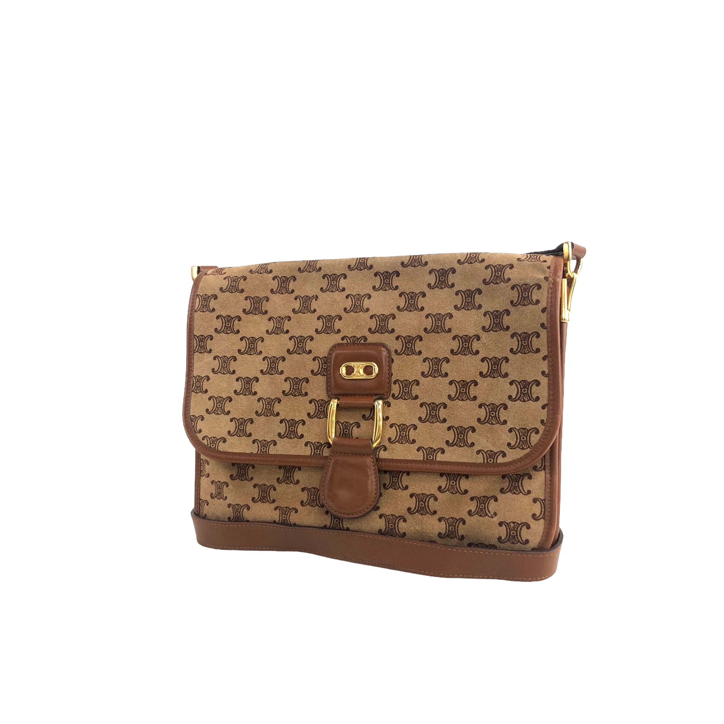 CELINE セリーヌ  マカダム ショルダーバッグ ブラウン ブラゾン スエード  aimcin CELINE セリーヌ マカダム ショルダーバッグ ブラウン ブラゾン