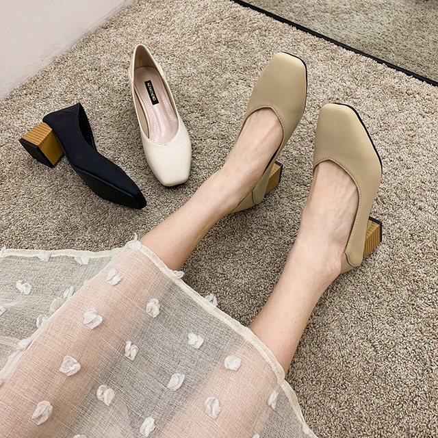 ヒールスプリングカラーセット シングル 靴 シューズ 春物 ピュア スクウェア フェイクシューズ92076103187