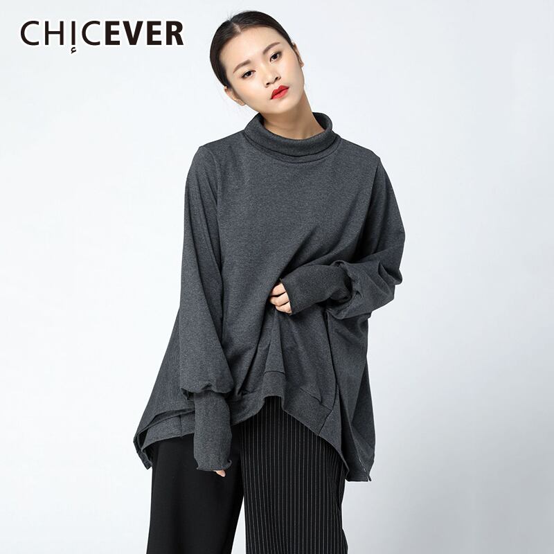 CHICEVER秋のタートルネックスウェットシャツ女性バットウィング長袖ルーズオーバーサイズプルオーバー女性のスウェットシャツトップス2020 ロング オータム 秋物 6base535277953770