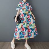 フラワーパッチワークプリント シャツワンピース  30089