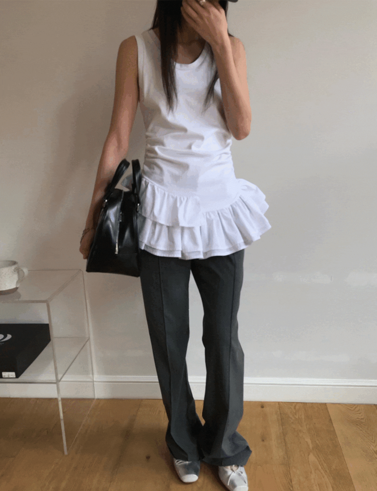 【新作5%OFF・3日間】Sleeve-less Frill Tops_2colors