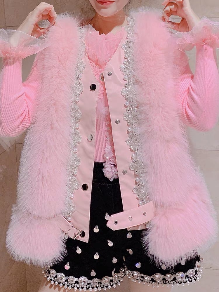 ピンク ファー ベスト アウター カーディガン トップス コート | Pay ID
