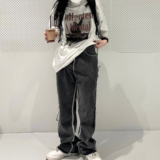 [OAN] (Unisex)Decki Stitch Black and Cheong Pants 正規品 韓国ブランド 韓国通販 韓国代行 韓国ファッション デニム  パンツ