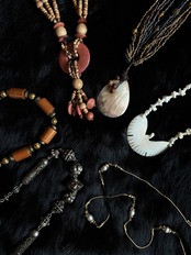 multi strand beaded shell pendant necklace-5145-8