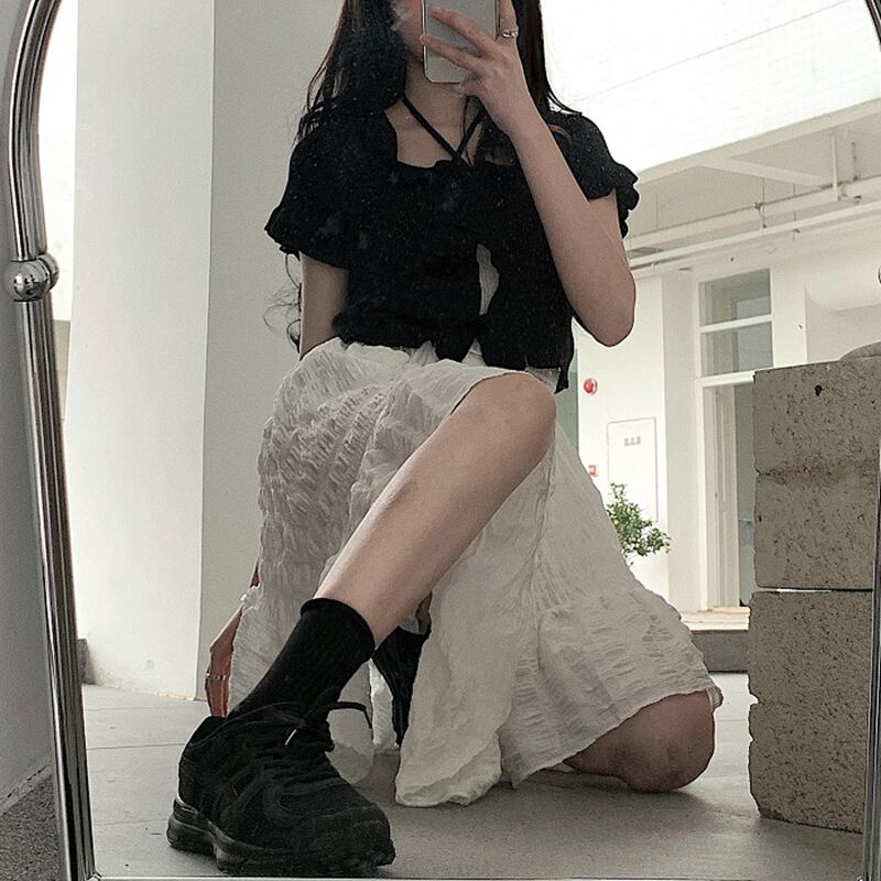 ホワイトスカート サマーハイウェストウェストAラインショート 大人ガーリー スウィート キュート カジュアル 夏物 萌量不足47265760332