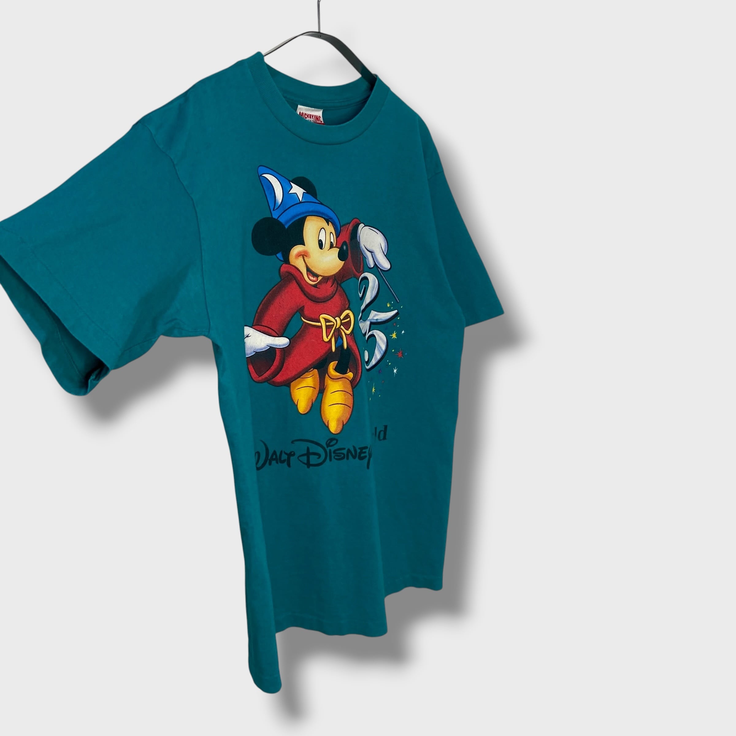 90s USA製 Disney ディズニー 地球 帽子 Tシャツ XL 90s ミッキーマウス ファンタジア キャラTシャツ USA製ディズニー