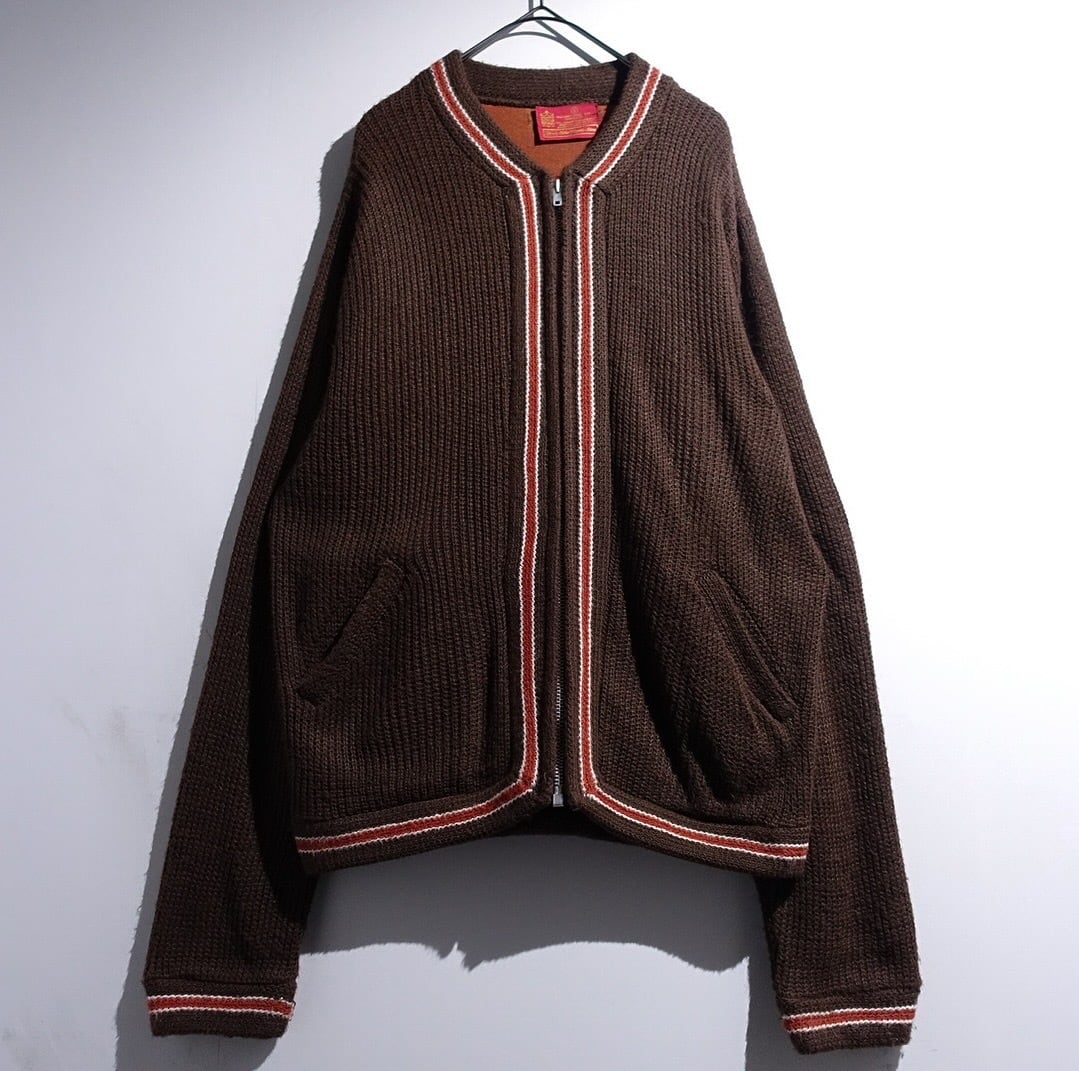 60s-70s “Sears KINGS ROAD” Brown Line Design Knit Zip Blouson