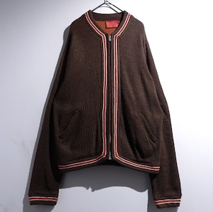 60s-70s “Sears KINGS ROAD” Brown Line Design Knit Zip Blouson