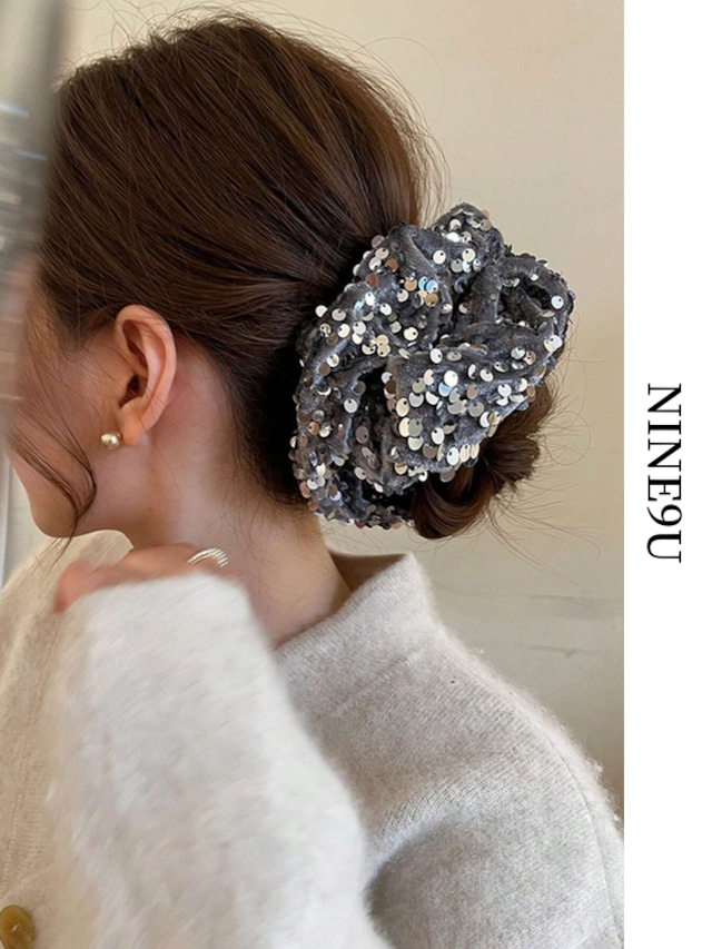 sequin velvet glitter hair elastic 2color【NINE-S7310】