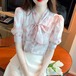 2色/パフスリーブフラワーボウタイブラウス ・78735