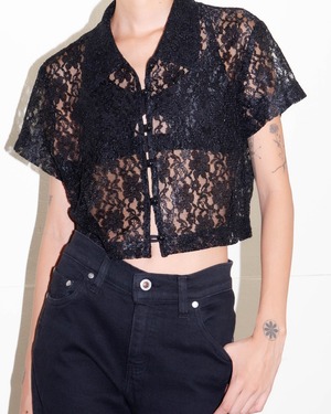 1990s floral lace cropped shirt