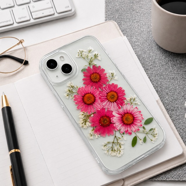 【ほぼ全機種対応スマホケース】押し花スマホケース NO.514(ピンク）  押し花＆レジン iPhone/Xperia/AQUOS/Galaxy