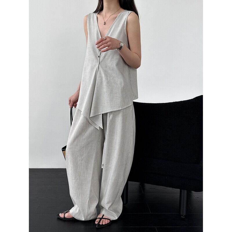 striped sleeveless tops and pants set 103051