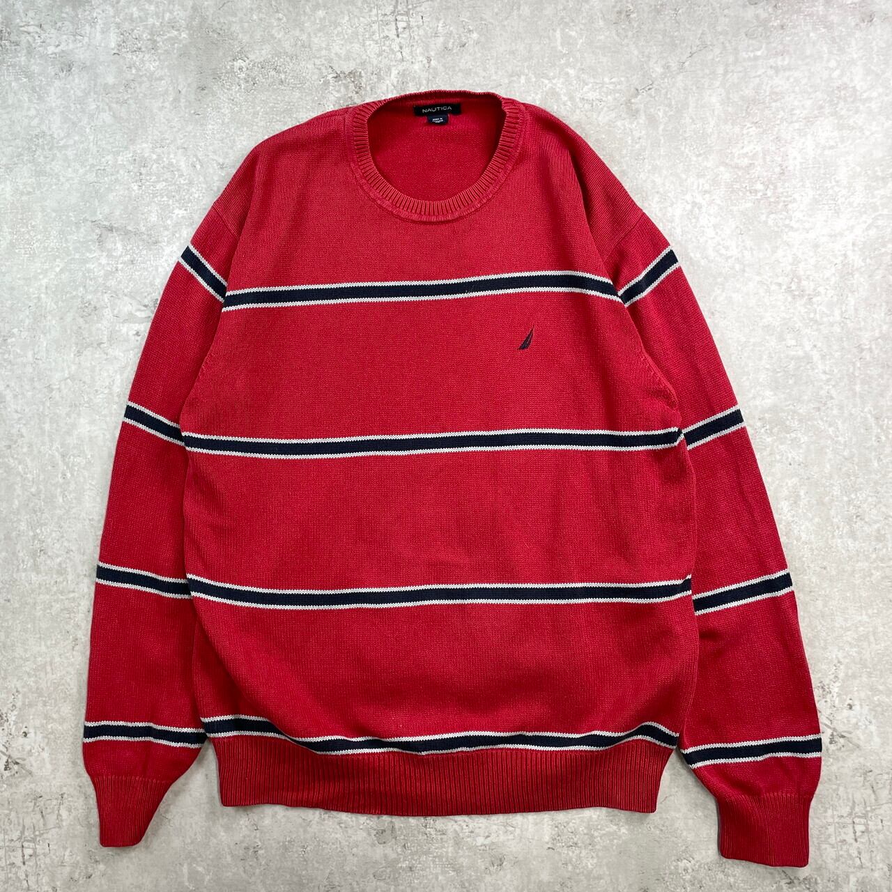 NAUTICA ノーティカ ボーダー コットンニットセーター メンズXL 古着