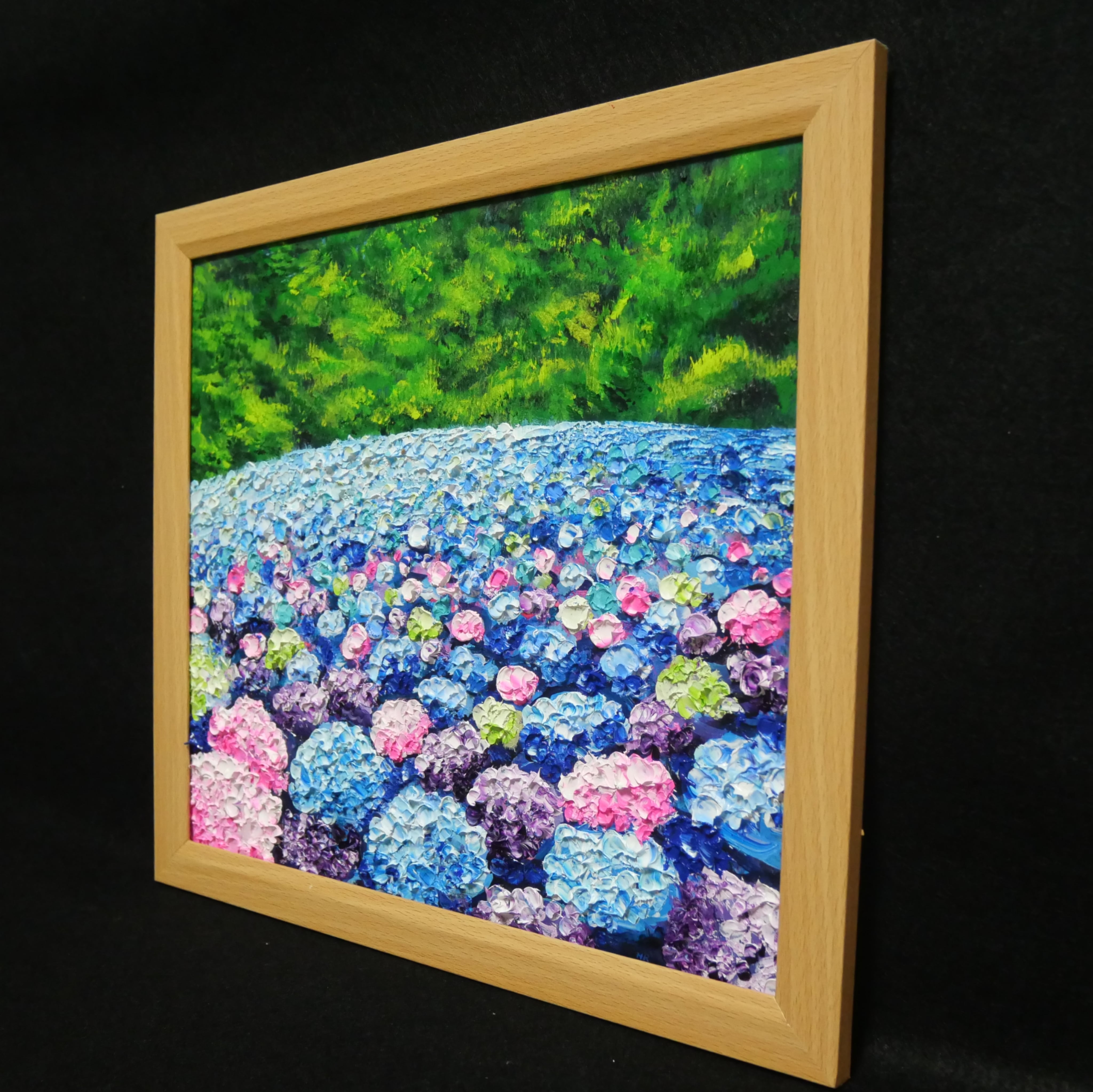 油絵 原画】雨雫が奏でる色彩のワルツ｜紫陽花 あじさい アジサイ 梅雨