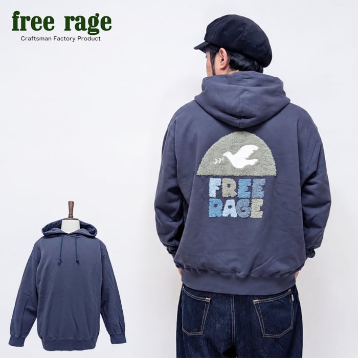 FREE RAGE フリーレイジ PEACE BIRD 裏毛 プルオーバーパーカー バックプリント ワッペン 日本製 226CC835B