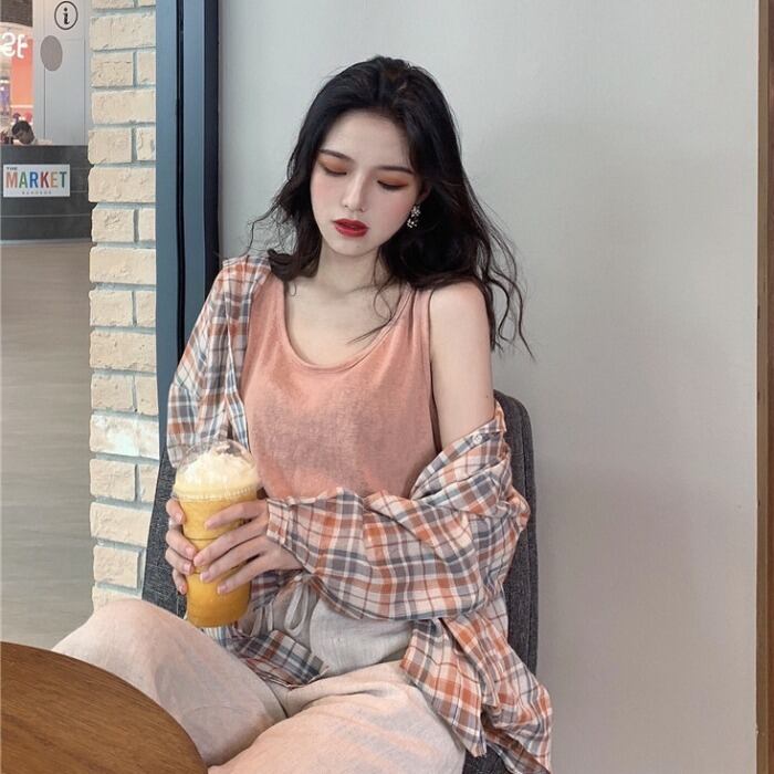 カラー格子柄ルーズシャツ ドラファッションホール85467664021