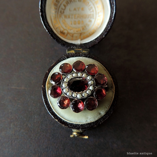 アンティークジュエリー ジョージアン 9ctゴールド 天然ロードライトガーネット 真珠 レースピン ブローチ （ソーティングメモ付）