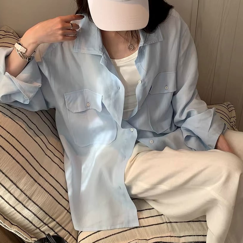 パッチポケット 長袖 オーバーサイズ シャツ 3color ATO0239