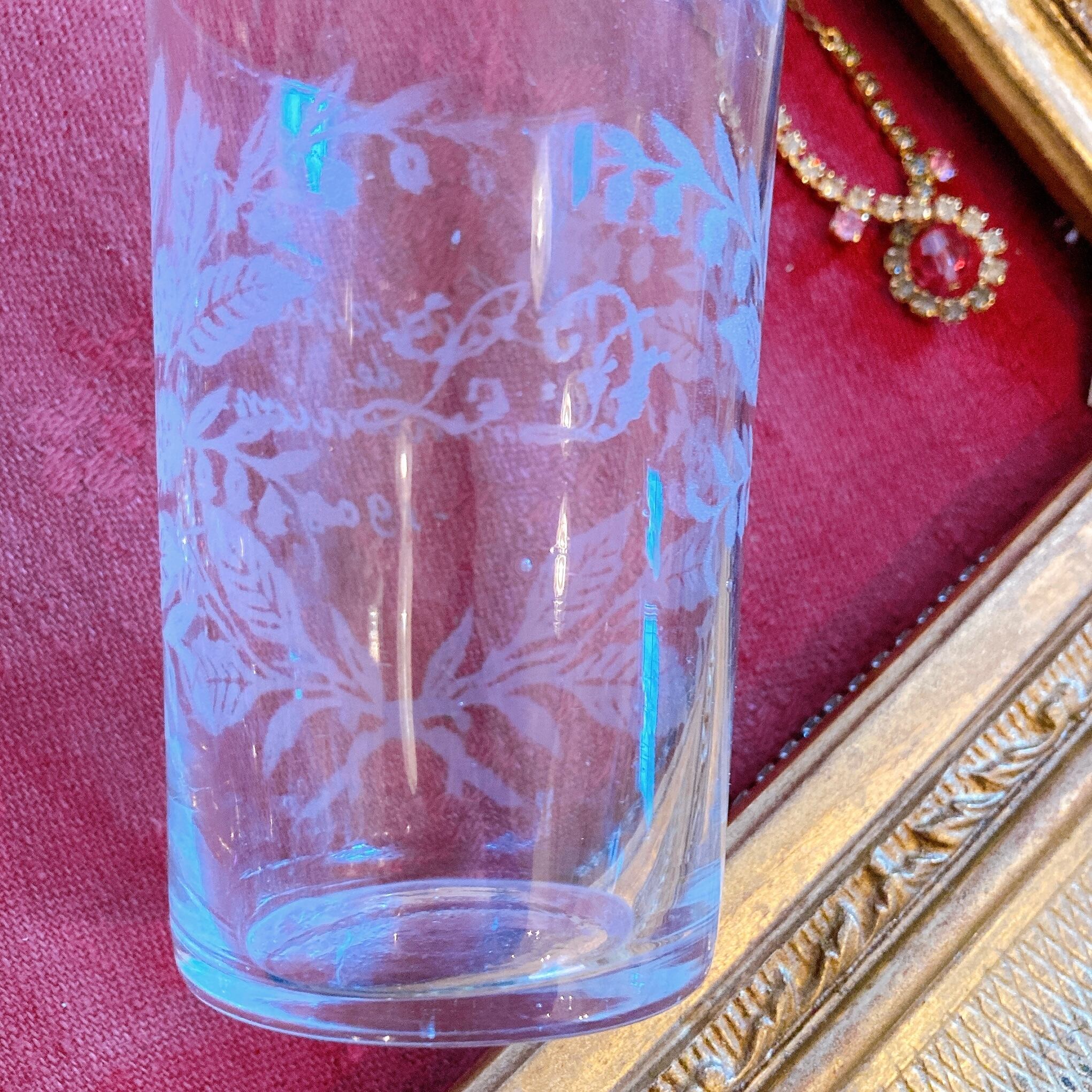 フランス スズランと花スリガラスのコップ Antiquerose