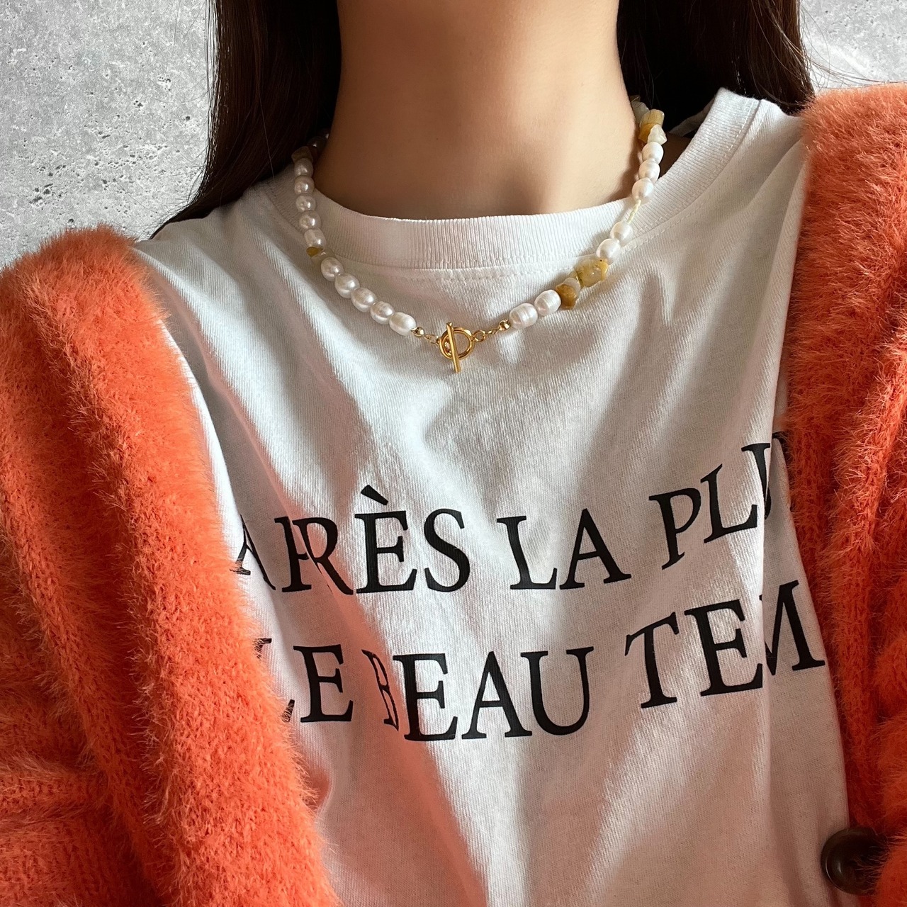 [ イエロージェイド ] 淡水パール　2wayネックレス［GSN051］