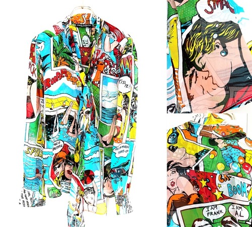 DOLCE&GABBANA　ドルチェ＆ガッバーナ　マルチカラー　コミック　シルク ブラウス　アメコミ　ロングスリーブ シャツ　スカーフ