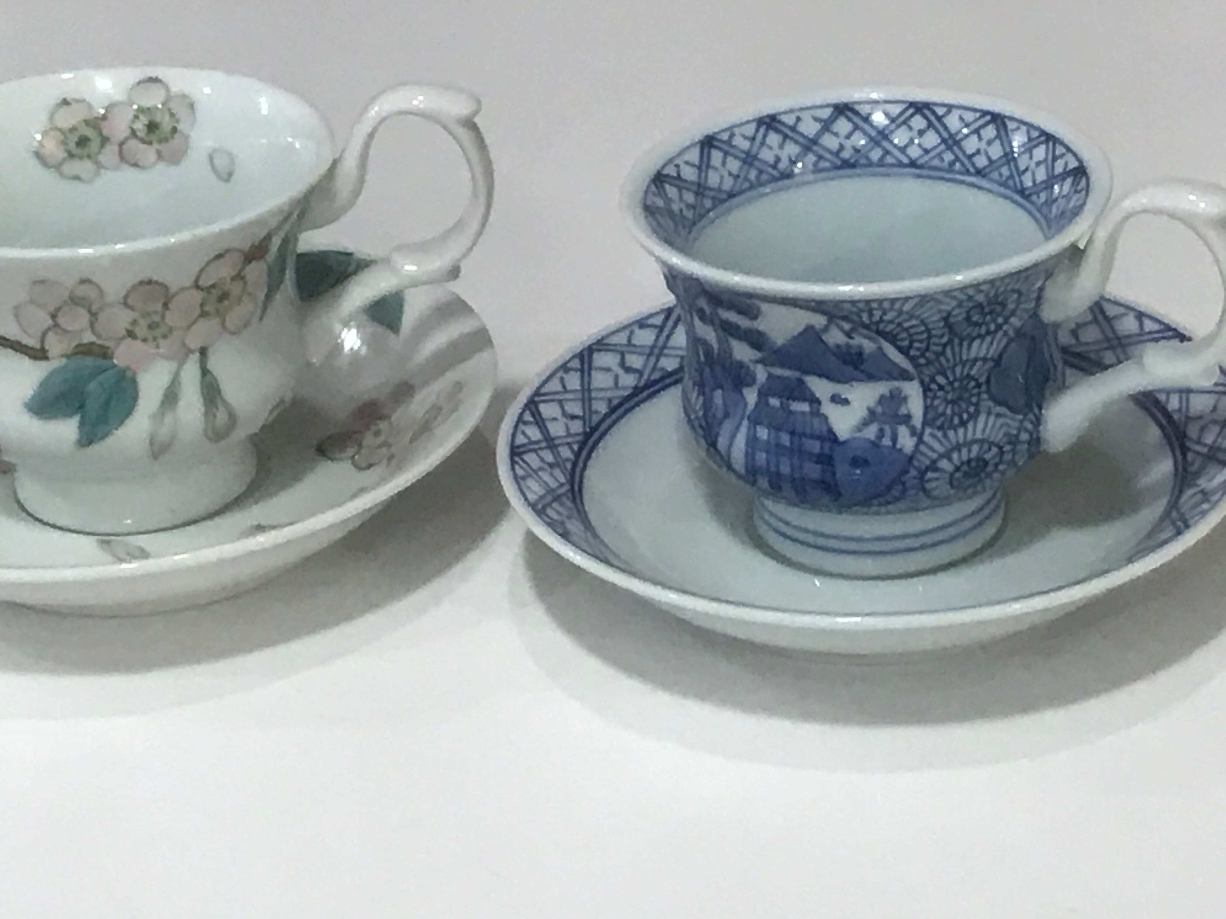 桜珈琲碗皿・染付珈琲碗皿アップハンドル 限定品 伯父山窯 | aritashomura
