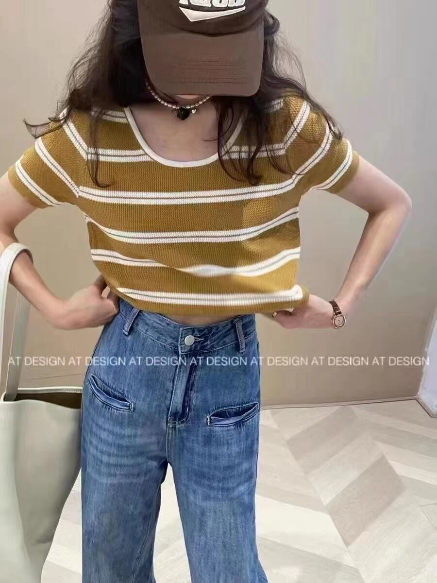 5部袖 ボーダーニット　AJ111-391