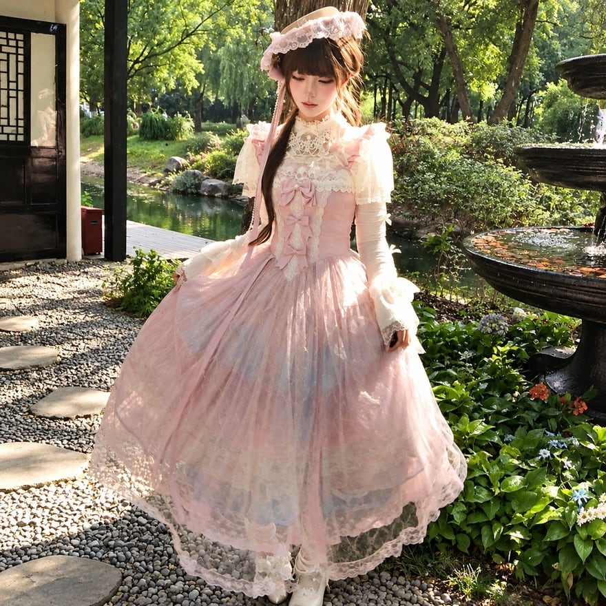 花園の夢を纏う リボンレースの甘ロリジャンパースカート＆ワンピース