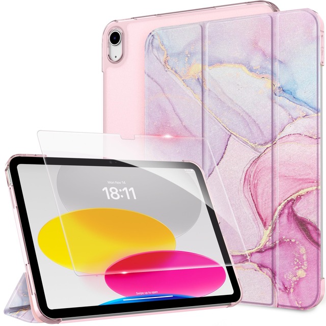 iPad 11世代 10世代 ケース ガラスフィルム セット CACOE ipad a16 2025 11/10.9インチ 2022 マーブルピンク