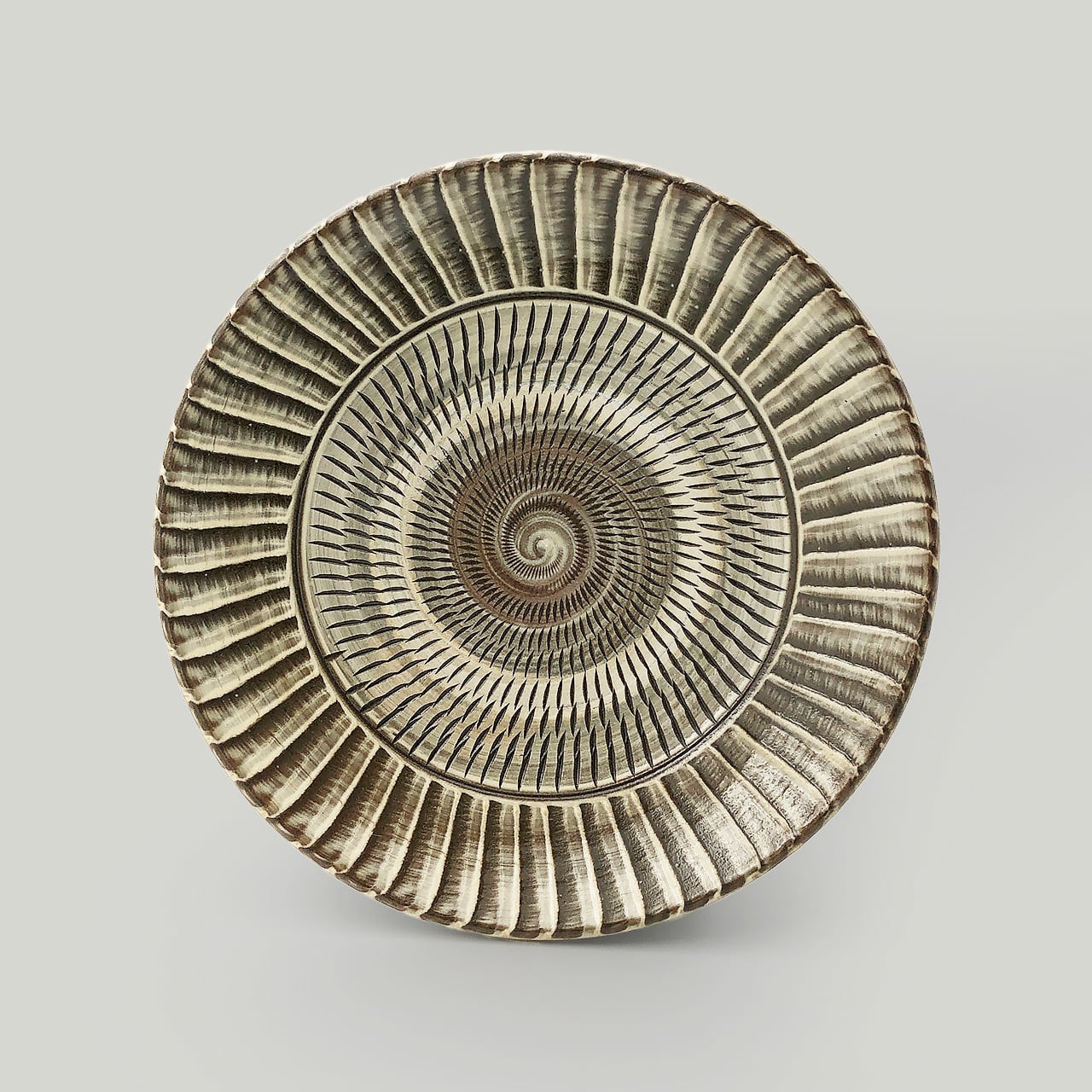 民芸 民藝 手仕事 大分県 小鹿田焼 飛び鉋 深皿 大皿 鉢 飴釉 流し掛け  