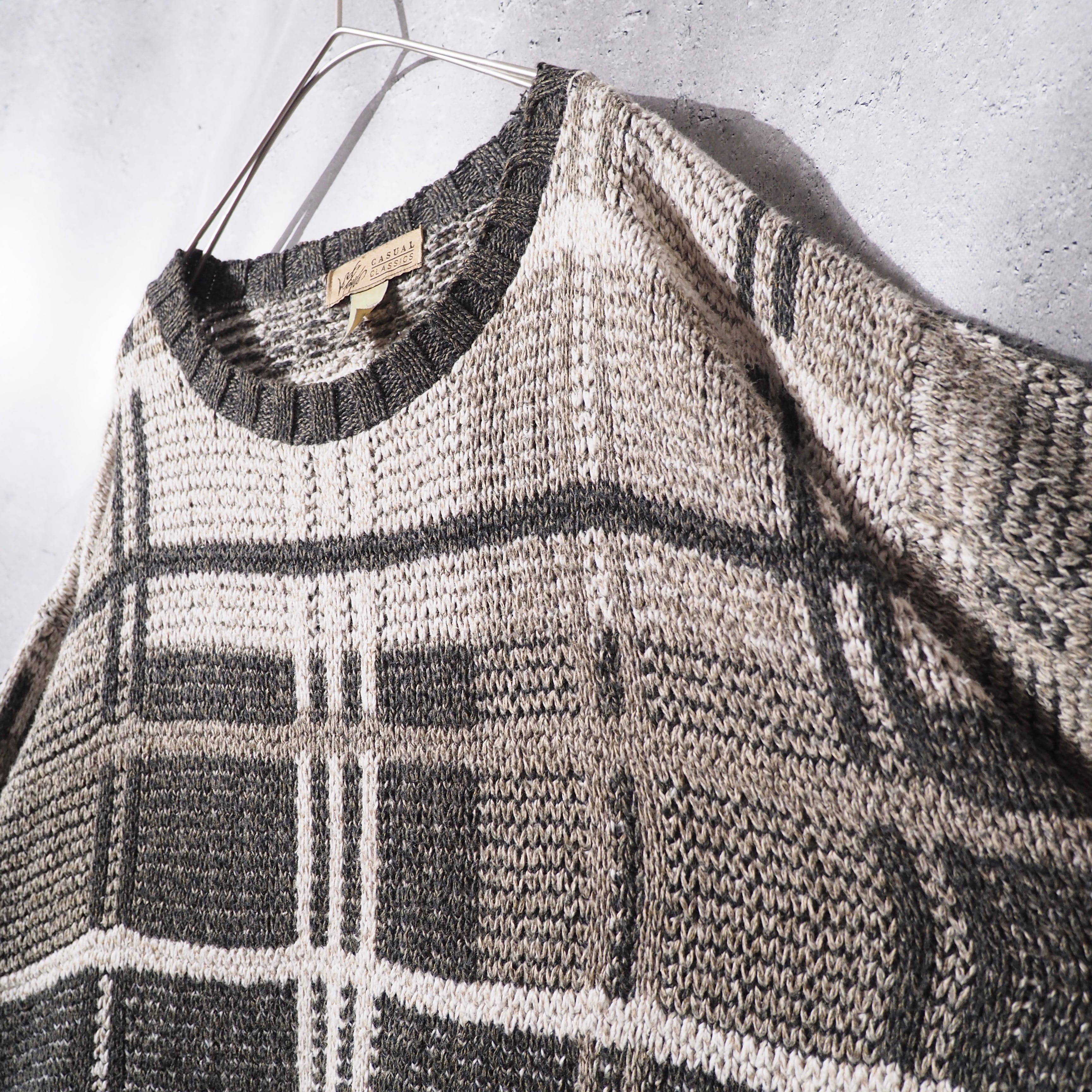 1990s " Made in USA " Block check pattern vintage loose knit