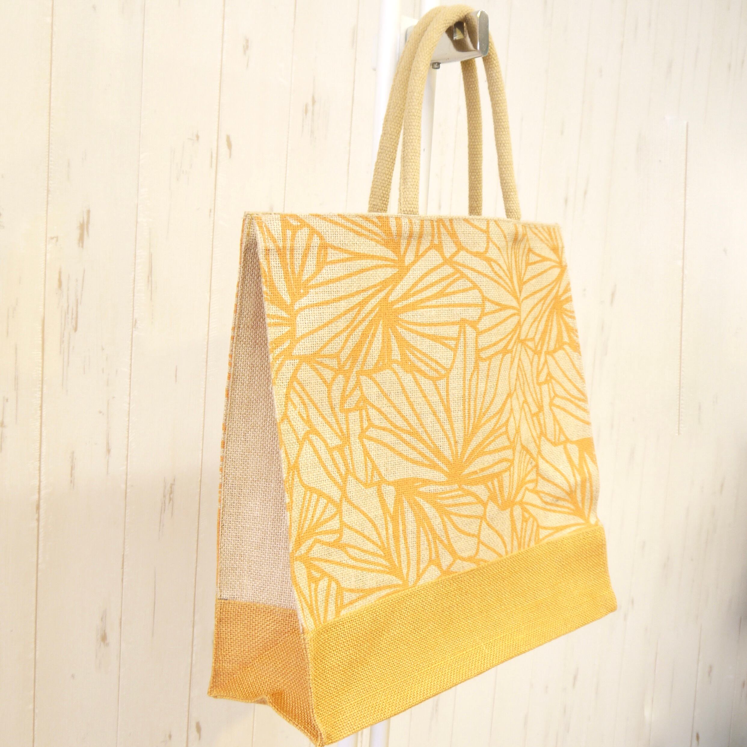 ハワイ ジュート トートバッグ ハイビスカス オレンジ レッスンバッグ フラ HAWAII 大容量 <オレンジ Hibiscus>