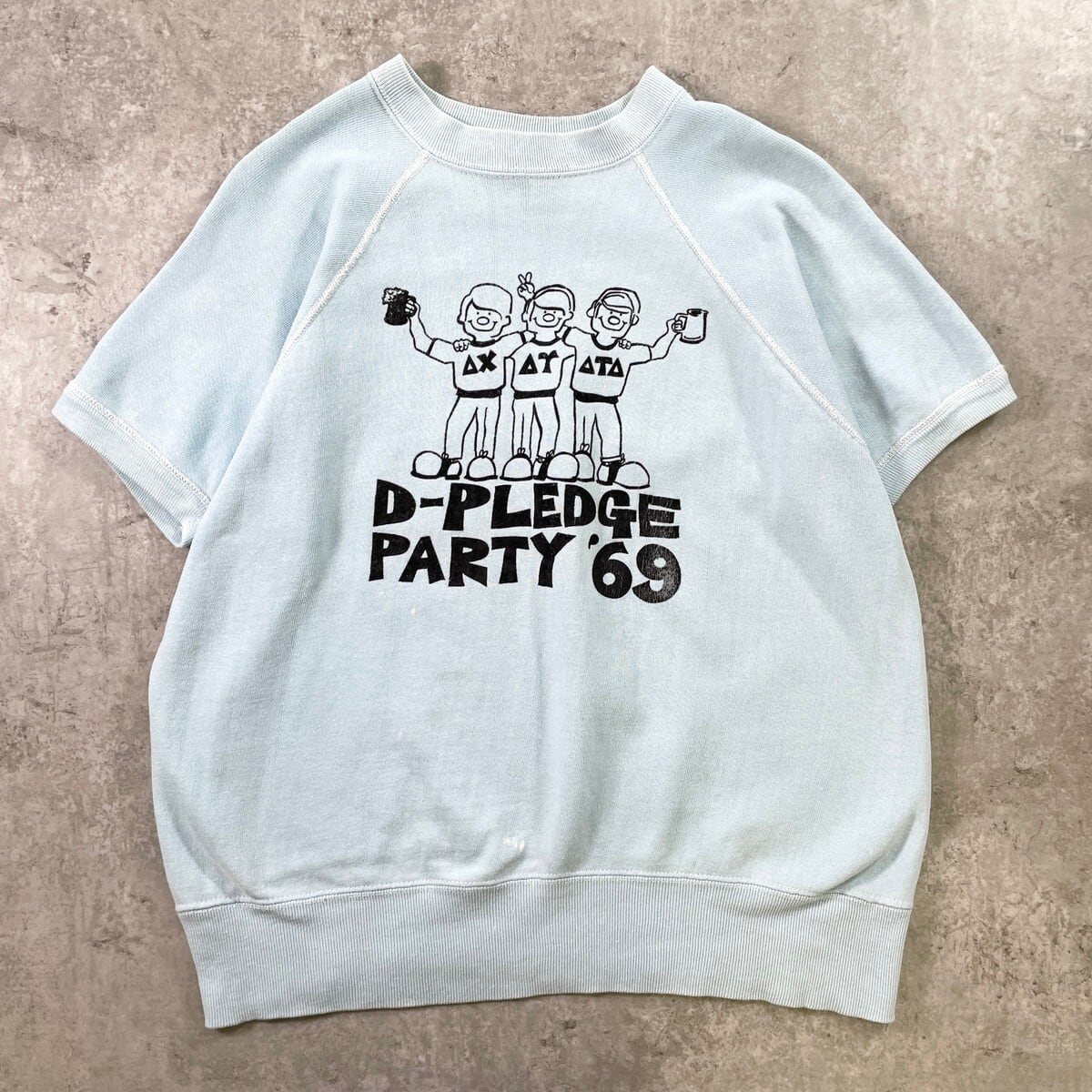 60年代 D-PLEDGE PARTY 69 カレッジ フロッキープリント 半袖
