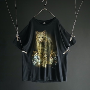 over silhouette " cats " front & back print design cotton Tee