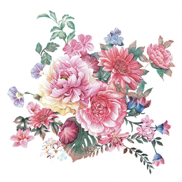 【Maki】バラ売り2枚 ランチサイズ ペーパーナプキン Watercolour Flowers Arrangement ホワイト