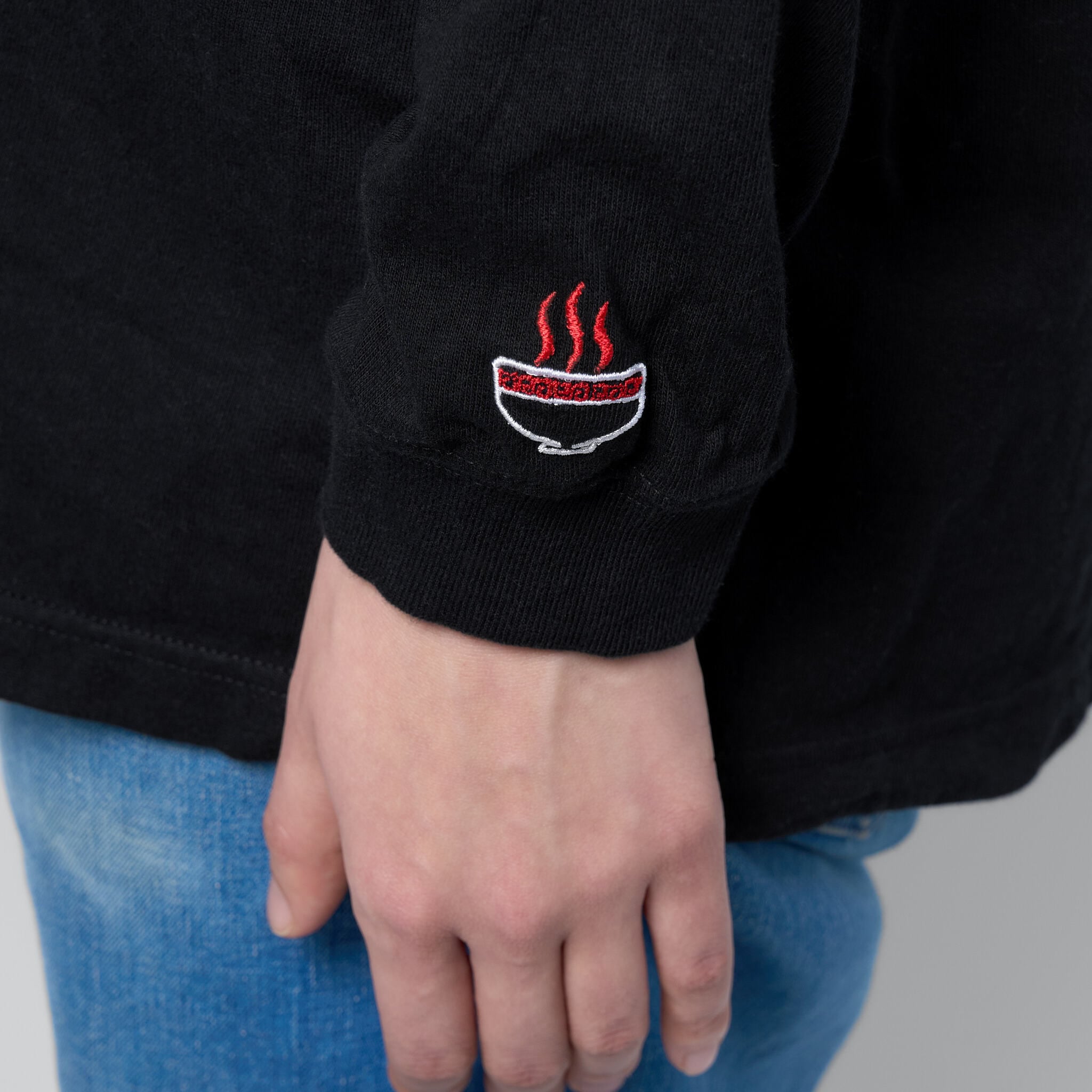 閻魔大王 仏像 ロングスリーブ Tシャツ (刺繍) 5.6oz ホワイト