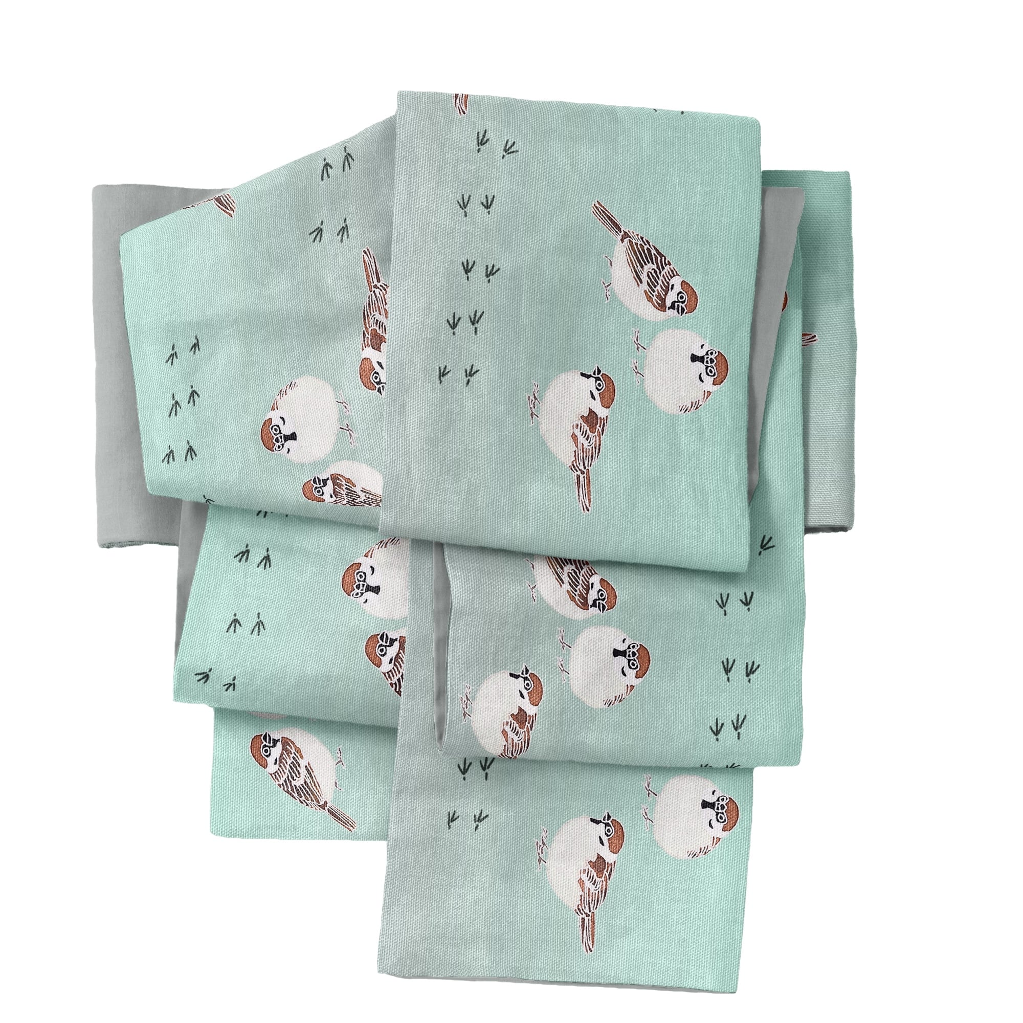 some-pri 半幅帯「雀たち」青磁色gd | 染工房ユキヤオンラインショップ