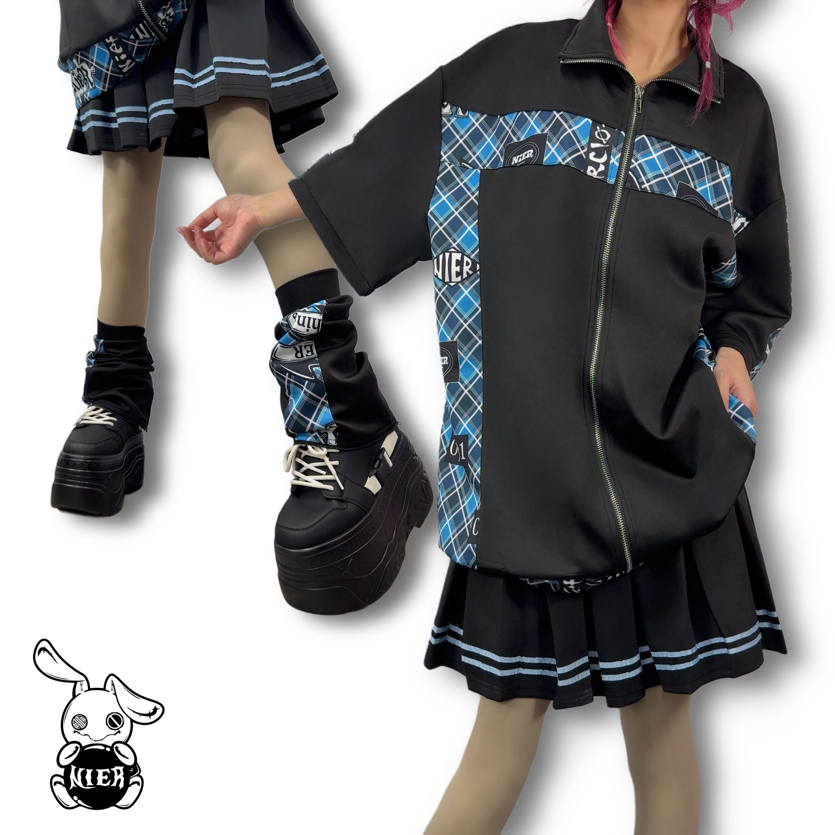 NieR. 指穴付きSTRIPED ZIP OUTER【BLUE×BLACK】 セーラー襟付き配色ZIP OUTER【BLUE×BLACK】 | NIER CLOTHING