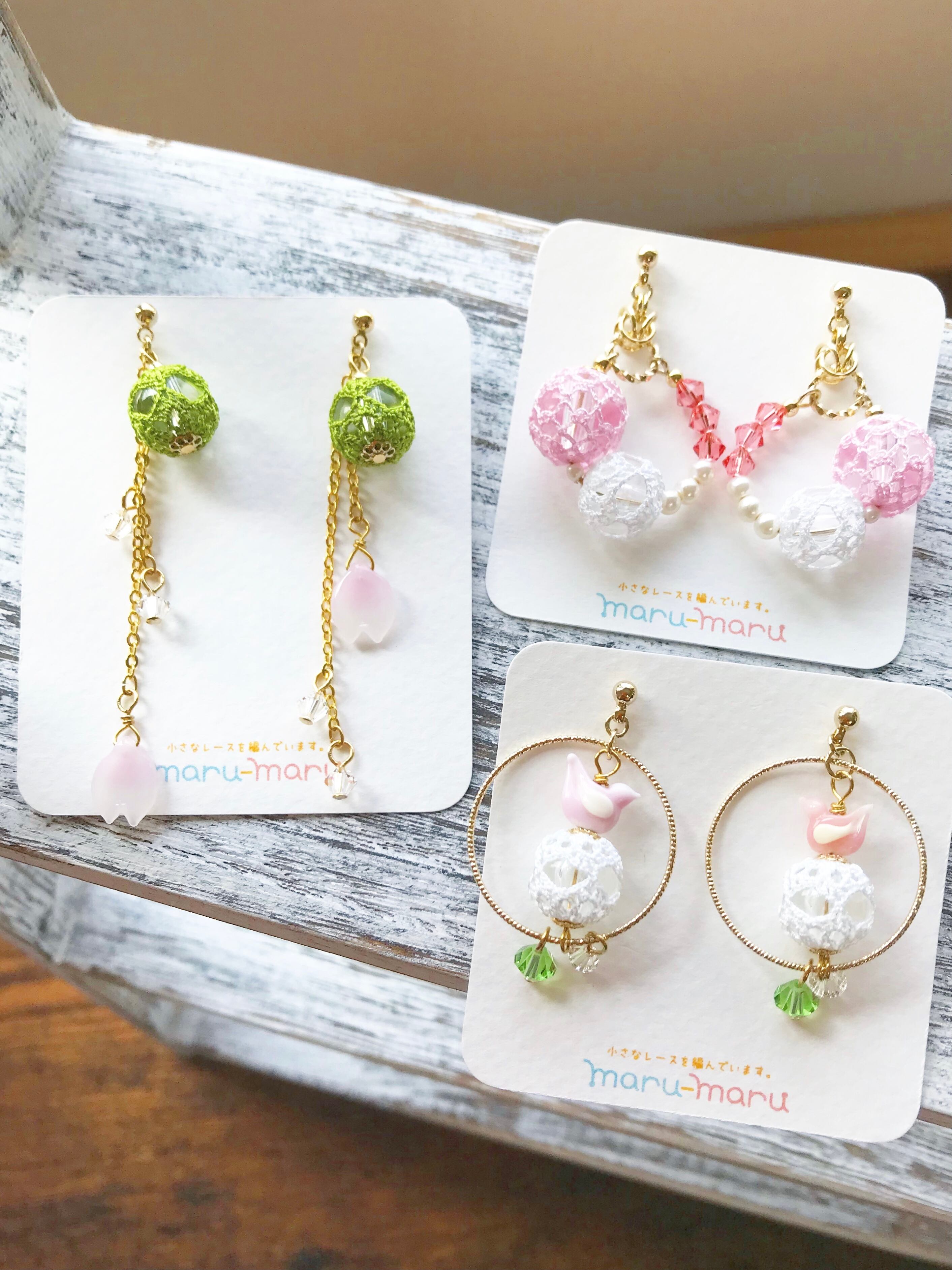 桜レース編みピアス Q81 230 225 229 Hakococo