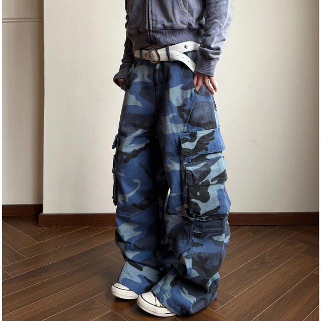 blue camouflage cargo pants　ブルー迷彩カーゴパンツ　J2153