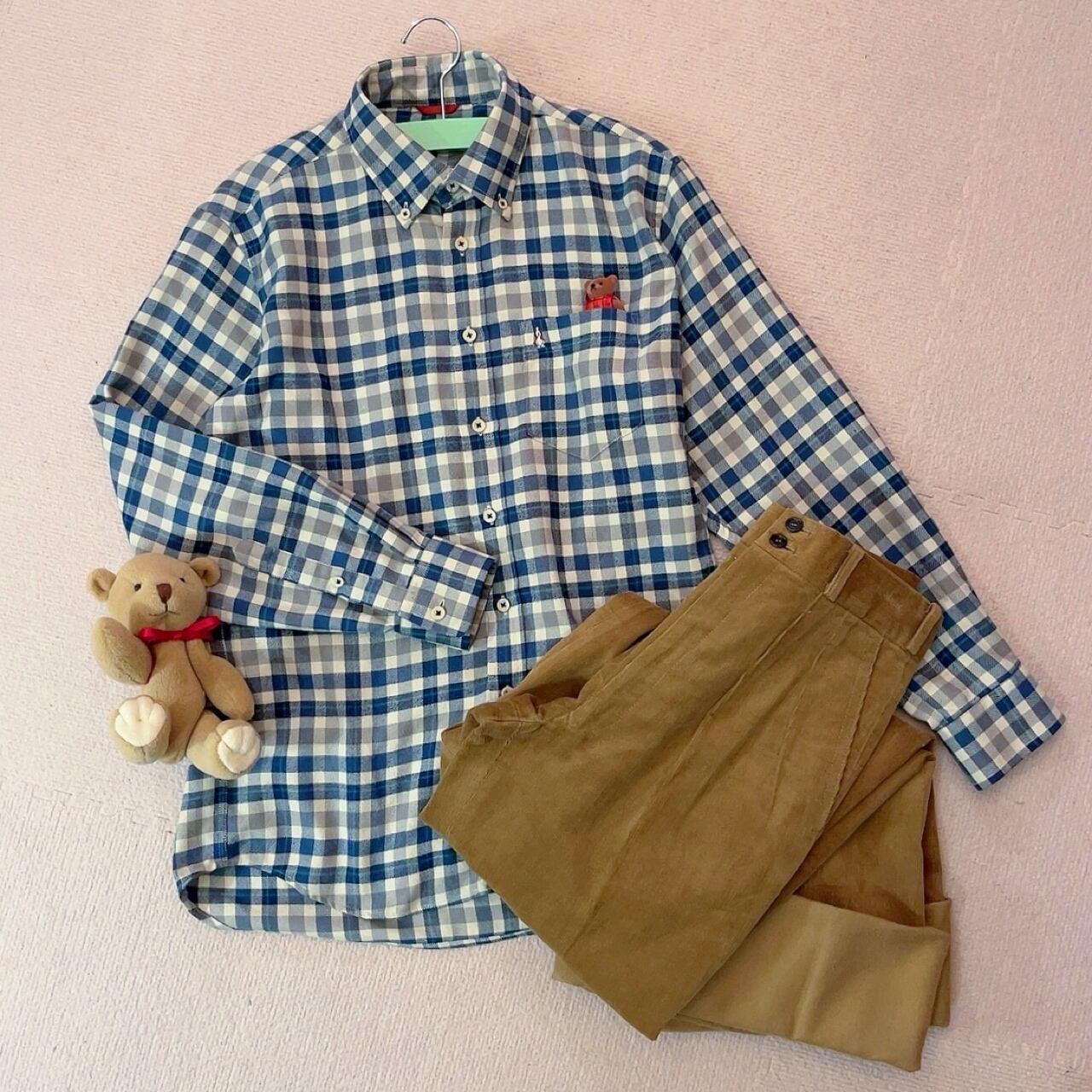 blue green check flannel shirt