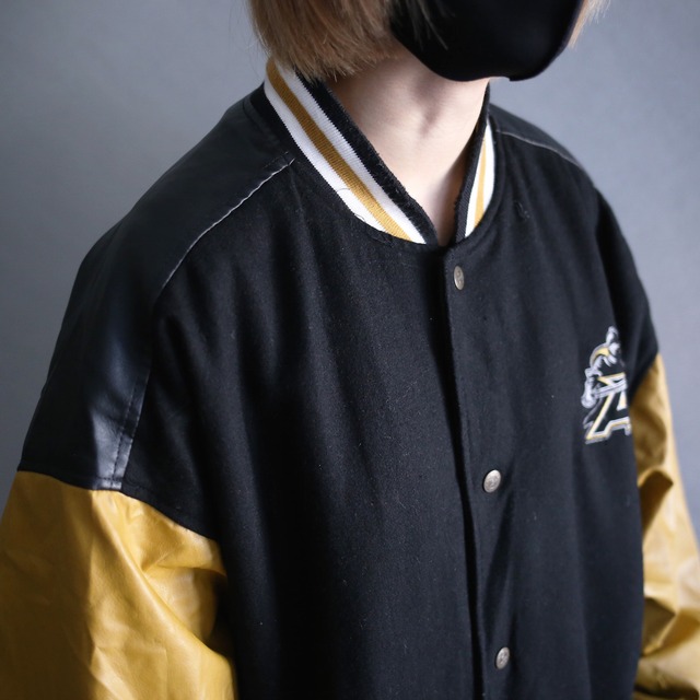 leather sleeve and back switch design good coloring stadium blouson